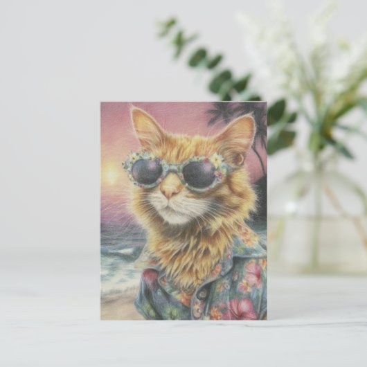 Schattig gember Kat in zonnebril Briefkaart (Staand voorkant)