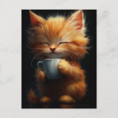 Schattig gember Kat met een kopje koffie Briefkaart (Voorkant)