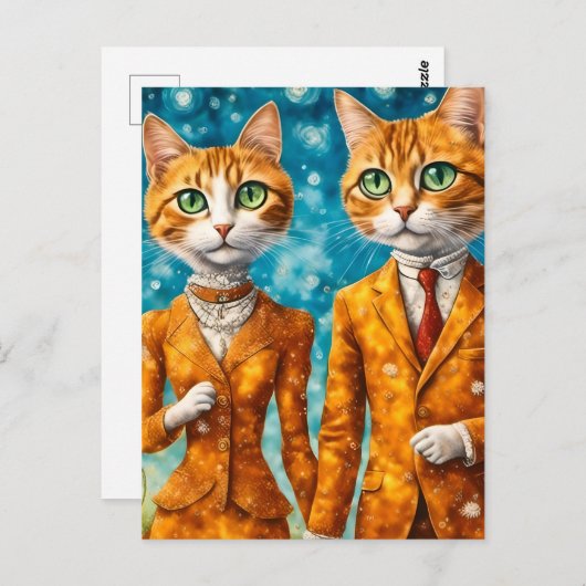 Schattig gember kat paar briefkaart (Voorkant / Achterkant)