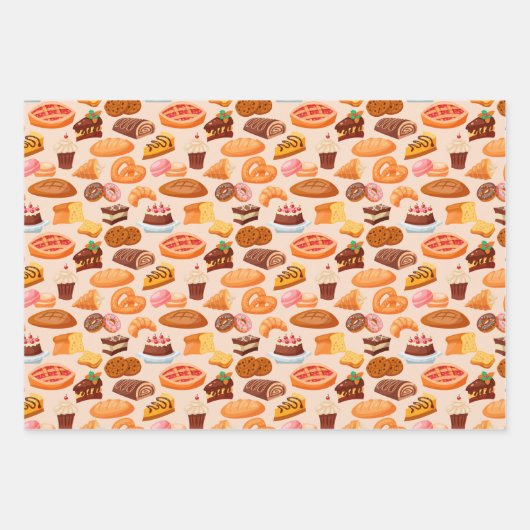 schattig gemengd bakkerijpatroon inpakpapier vel (Voorkant)