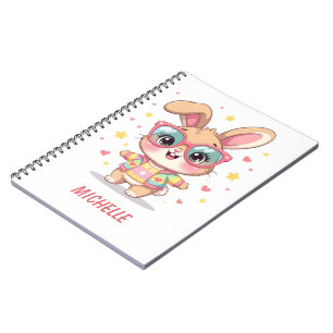 Schattig gemerkt meisjeskonijn met bril notitieboek