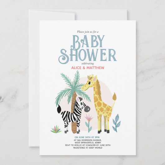 Schattig Gender Neutraal Safari Baby shower Kaart (Voorkant)