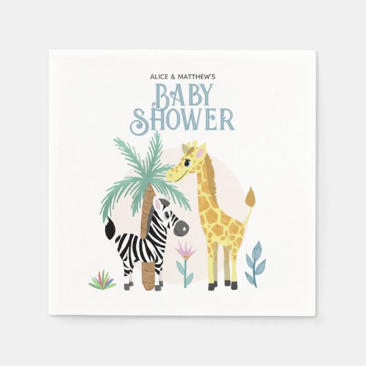 Schattig Gender Neutraal Safari Dier Baby shower Servet (Voorkant)