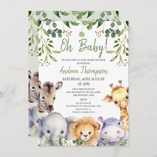 Schattig Genderneutraal Eucalyptus Safari Baby sho Kaart (Voorkant / Achterkant)