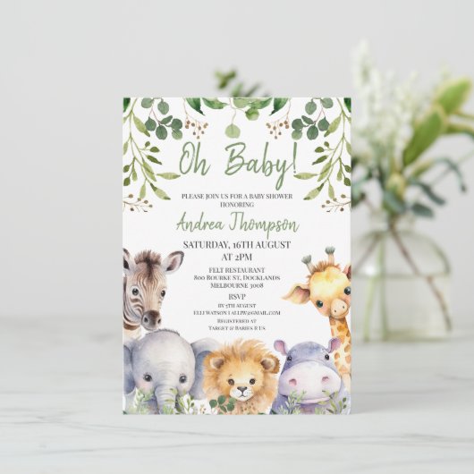 Schattig Genderneutraal Eucalyptus Safari Baby sho Kaart (Staand voorkant)