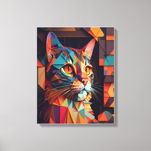 Schattig Geometrisch Kleurrijk Kattenkunstdruk Kub Canvas Afdruk (Voorkant)