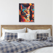 Schattig Geometrisch Kleurrijk Kattenkunstdruk Kub Canvas Afdruk (Insitu (Slaapkamer))