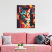 Schattig Geometrisch Kleurrijk Kattenkunstdruk Kub Canvas Afdruk (Insitu (Woonkamer))