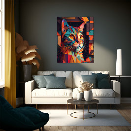 Schattig Geometrisch Kleurrijk Kattenkunstdruk Kub Canvas Afdruk