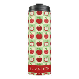 Schattig Gepersonaliseerd Appelpatroon Geruit Thermosbeker