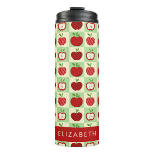 Schattig Gepersonaliseerd Appelpatroon Geruit Thermosbeker