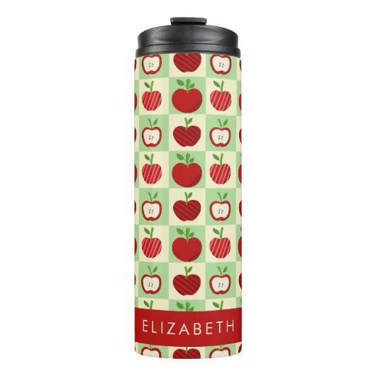 Schattig Gepersonaliseerd Appelpatroon Geruit Thermosbeker (Voorkant)