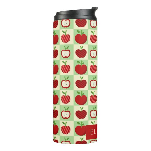 Schattig Gepersonaliseerd Appelpatroon Geruit Thermosbeker (Gedraaid links)