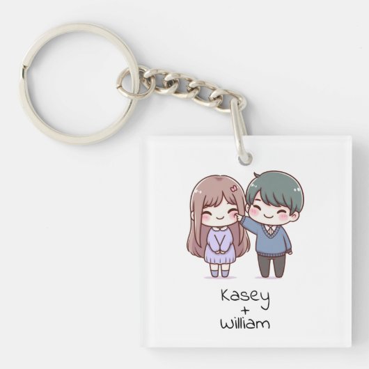Schattig gepersonaliseerd chibi-stijl paar sleutelhanger (Voorkant)
