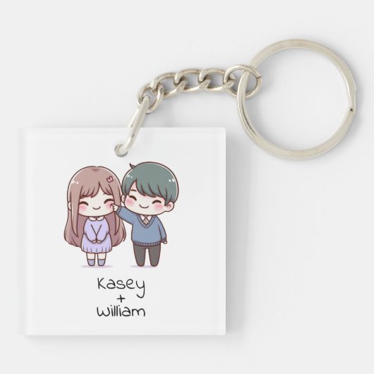 Schattig gepersonaliseerd chibi-stijl paar sleutelhanger (Achterkant)