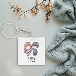 Schattig gepersonaliseerd chibi-stijl paar sleutelhanger