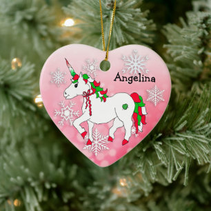 Schattig gepersonaliseerd eenhoornmeisjesnaam Kers Keramisch Ornament