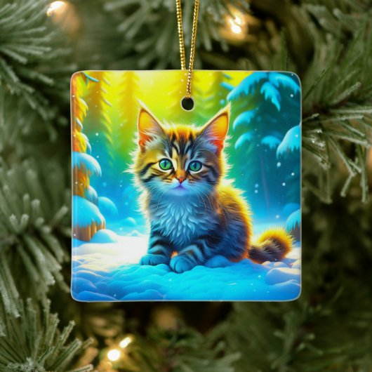 Schattig gepersonaliseerd kerstkatje  keramisch ornament (Boom)