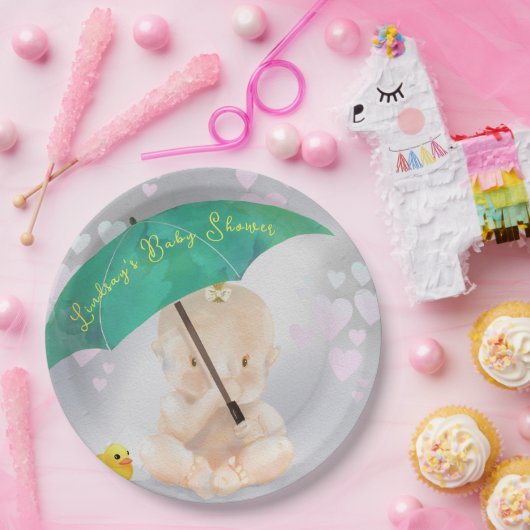 Schattig gepersonaliseerd klein Waterverf Baby sho Papieren Bordje (Feest)