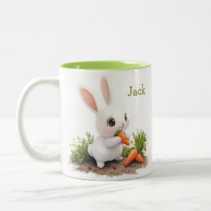 Schattig Gepersonaliseerd Konijn met Wortel Tweekleurige Koffiemok