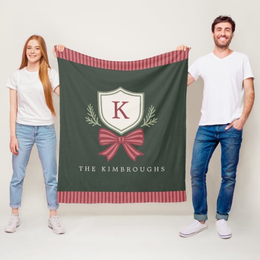 Schattig gepersonaliseerd monogram gestreept lint fleece deken (In situ)