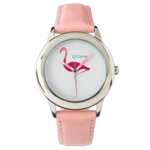 Schattig gepersonaliseerd roze flamingo meisje hor horloge