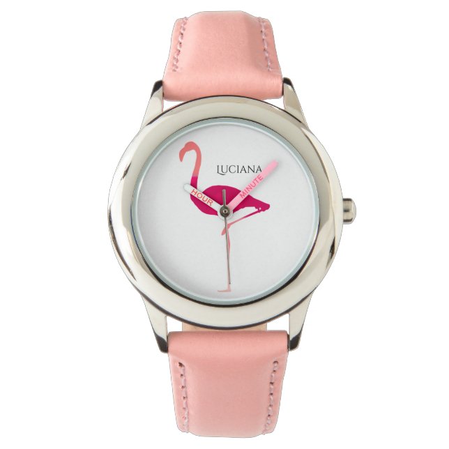 Schattig gepersonaliseerd roze flamingo meisje hor horloge (Voorkant)