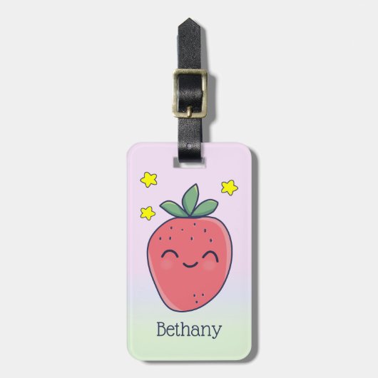 Schattig Gepersonaliseerde Aardbei Bagagelabel (Voorkant verticaal)