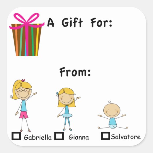 Schattig geschenk Label met 3 Kinder namen Sticker (Voorkant)