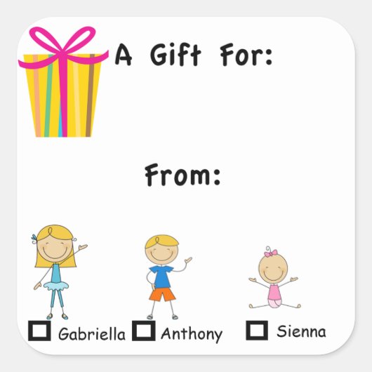 Schattig geschenk Label met 3 Kinder namen Sticker (Voorkant)