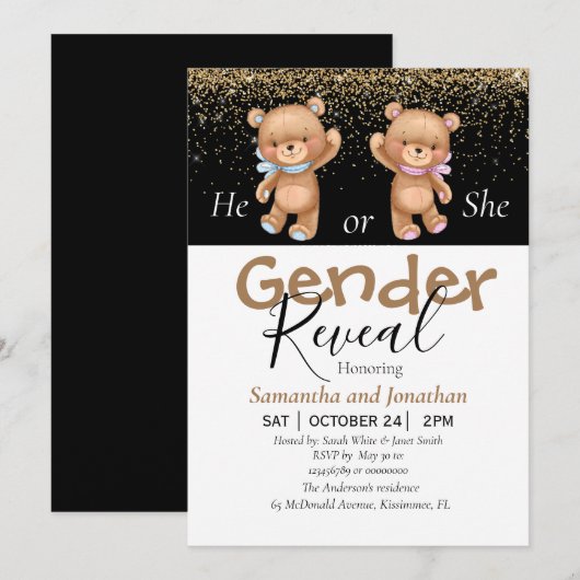 schattig geslacht onthullen uitnodigingen (Voorkant / Achterkant)