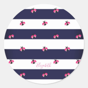Schattig gestreept, Ladybird - Gepersonaliseerd Ronde Sticker