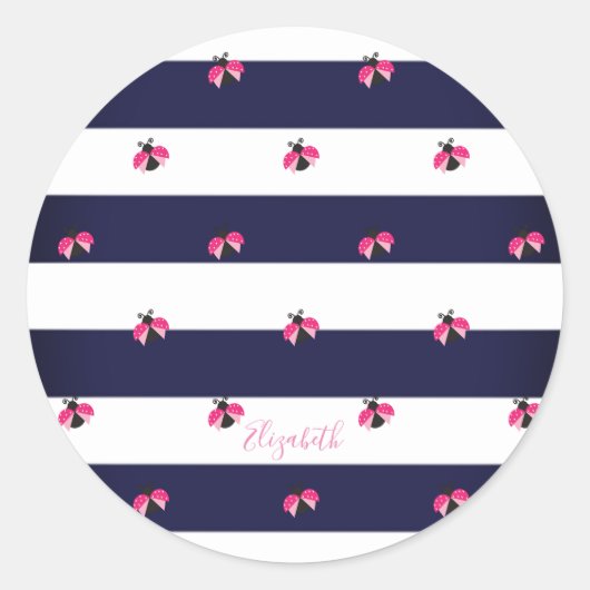 Schattig gestreept, Ladybird - Gepersonaliseerd Ronde Sticker (Voorkant)