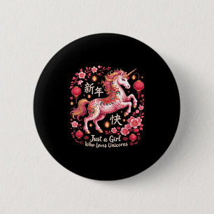 Schattig gewoon meisje dat eenhoorn paard maanjaar ronde button 5,7 cm
