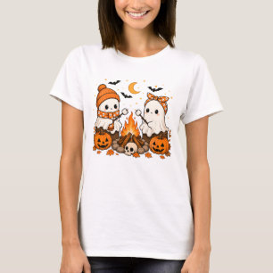 Schattig gezellige Halloween geest kampvuur herfst T-shirt