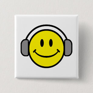 schattig gezicht met een hoofdtelefoon vierkante button 5,1 cm
