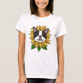 Schattig gezicht van een Boston Terrier-hond op zo T-shirt