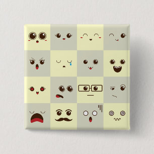 Schattig gezicht vierkante button 5,1 cm