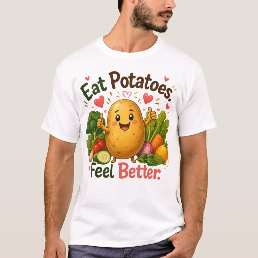 Schattig Gezond Aardappel Cartoonontwerp T-shirt (Voorkant)