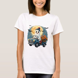 Schattig Ghost Driving Car Halloween-ontwerp met F T-shirt