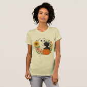 Schattig Ghost en Black Cat Herfst Schattige Hallo T-shirt (Voorkant volledig)