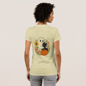 Schattig Ghost en Black Cat Herfst Schattige Hallo T-shirt (Achterkant volledig)