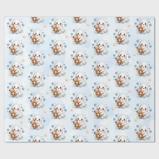 Schattig Ghost & Stars Halloween Theme Baby shower Cadeaupapier (Vlak)