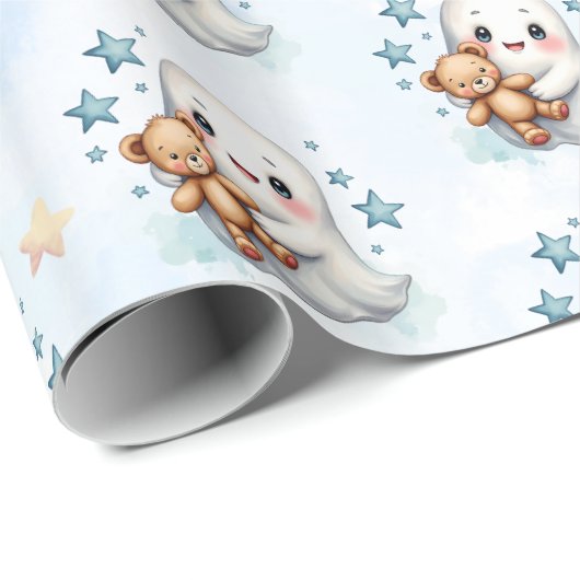 Schattig Ghost & Stars Halloween Theme Baby shower Cadeaupapier (Rol Hoek)