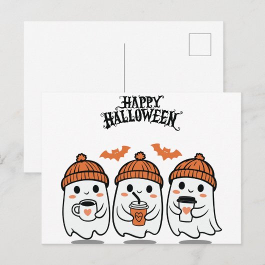 Schattig Ghosts Halloween Briefkaart - Perfect voo (Voorkant / Achterkant)