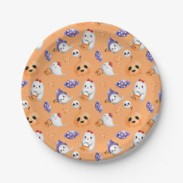 Schattig Ghosts Pattern Sinaasappel Halloween Baby Papieren Bordje