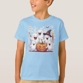 Schattig Ghosts & Pumpkin Kinder Halloween T-Shirt (Voorkant)