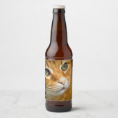 Schattig Ginger Tabby Cat Posing Pet Portret Bier Etiket (Voorkant)