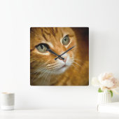 Schattig Ginger Tabby Cat Posing Pet Portret Vierkante Klok (Huis)