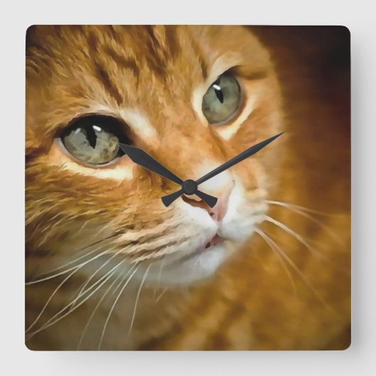 Schattig Ginger Tabby Cat Posing Pet Portret Vierkante Klok (Voorkant)